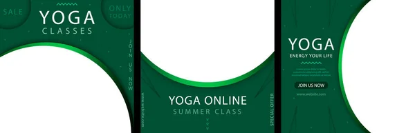 Set of Yoga banner template for class with green elegant design. Social media promo for yoga classes. Green gradient. Size 4:4