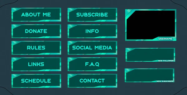 Zestaw Twitch Nowoczesnych Zielonych Paneli Gier Nakładek Streamerów Żywo Projektowanie — Zdjęcie stockowe