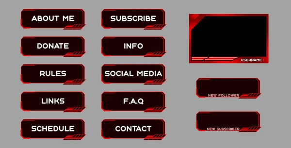 Twitch Set Modern Red Gaming Panels Overlays Live Streamers Design — Stock Photo, Image