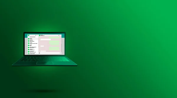 Dizüstü bilgisayar dizayn şablonundaki WhatsApp arayüzü. What SApp arayüzü. İletişim için uygulama sosyal ağı. Sosyal ortam simgesi, arayüz.