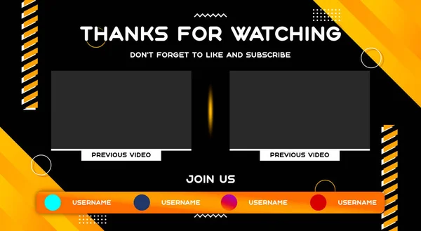 Youtube End Screen with orange design and orange lines. Youtube Video Template,  background,  Outro Card, endscreen, banner, channel. Social media design.