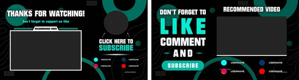 Yeşil desenli ve yeşil çizgili Youtube End Ekranı. Youtube Video Şablonu, arkaplan, Outro Kart, son ekran, pankart, kanal. Sosyal medya tasarımı.