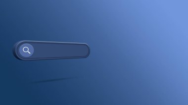 ui için arama barı, tasarım ve web sitesi, taşaklı sosyal medya. Arama adresi ve gezinme çubuğu simgesi. Sosyal medya arama simgesi. 3d hazırlayıcı