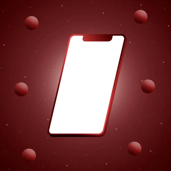 Boş ekranı ve kırmızı topları olan bir telefon. Mokup jenerik cihaz. Boş ekranlı akıllı telefon çerçevesi. Teknoloji aletleri. 3B görüntüleme