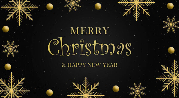 Merry Christmas banner with a golden snowflakes and christmas balls. Happy new year. Happy holidays. Christmas posters, postcards, cards. 3D rendering