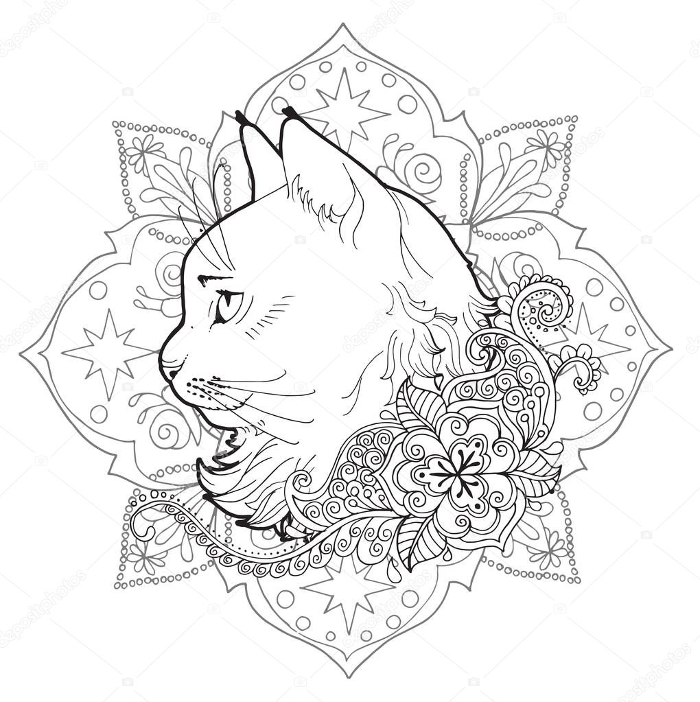 the cat and the mandala. coloring book.