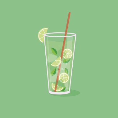 Mojito cam deney şişesi ve limon illüstrasyonu