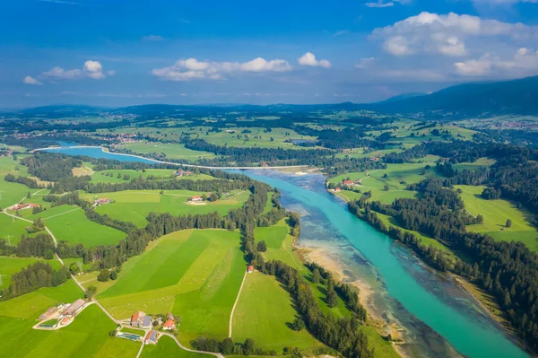 Vista Aérea Del Río Lech Día Verano — Foto de Stock