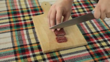 Kesme geleneksel Bulgar düz sosis lukanka denilen