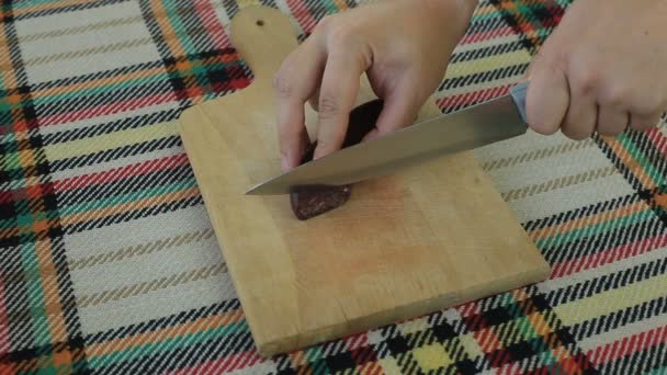 Coupe Bulgare Saucisse Plate Traditionnelle Appelée Sudzhuk — Video