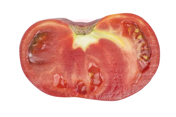 Strzał Zbliżenie Przekrój Pink Pomidor Białym Tle — Zdjęcie stockowe
