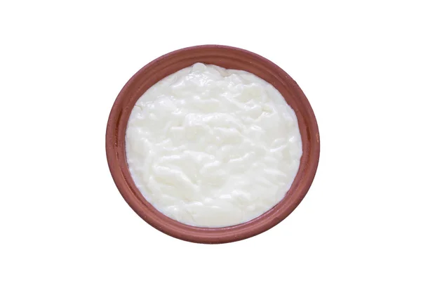 Ttraditional Bulgariska Yoghurt Traditionell Skål Isolerad Vit Bakgrund — Stockfoto