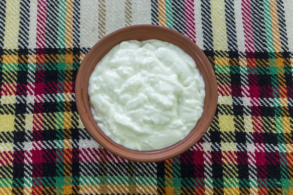 Eating Traditional Bulgarian Yogurt Bowl — Stock Photo, Image
