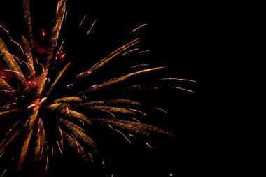 Bir havai fişek ekran Close-up. Benzersiz formlar ve desen siyah arka plan üzerine.