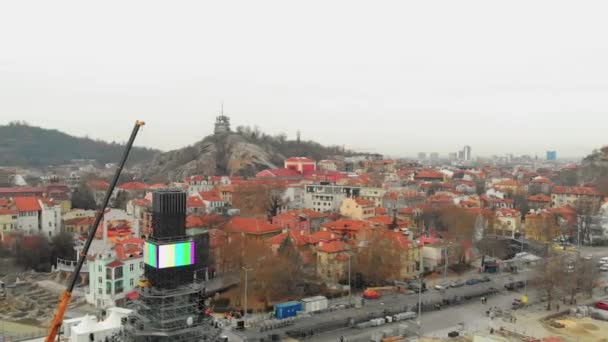 Plovdiv Bulgaria Januar 2019 Hauptturm Und Bühne Für Die Eröffnungsveranstaltung — Stockvideo