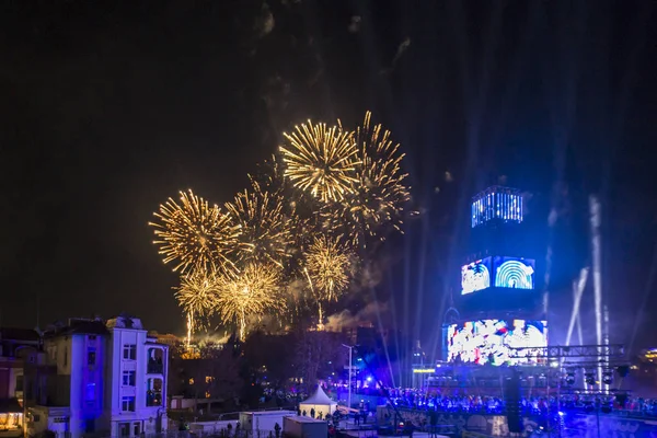 Plovdiv Bulgaria Gennaio 2019 Spettacolo Pirotecnico Evento Inaugurale Della Capitale — Foto Stock