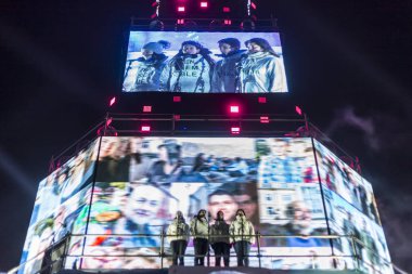 Plovdiv, Bulgaristan - 11 Ocak 2019 - Main tower ve Avrupa kültür başkenti - Plovdiv 2019 Haritayı prova aşamada.