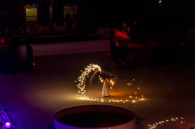 Plovdiv, Bulgaristan - 12 Ocak 2019 - yangın göster: Avrupa kültür başkenti - Plovdiv 2019, Bulgaristan açılış etkinliğinde.