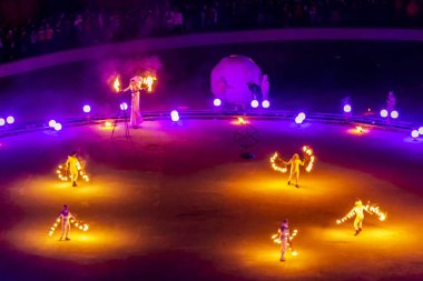 Plovdiv, Bulgaristan - 12 Ocak 2019 - yangın göster: Avrupa kültür başkenti - Plovdiv 2019, Bulgaristan açılış etkinliğinde.