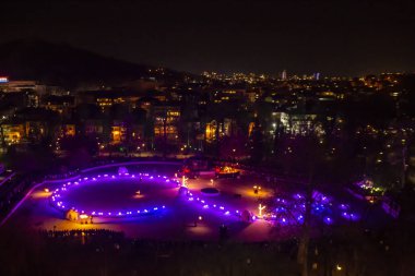 Plovdiv, Bulgaristan - 12 Ocak 2019 - yangın göster: Avrupa kültür başkenti - Plovdiv 2019, Bulgaristan açılış etkinliğinde.