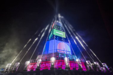 Plovdiv, Bulgaristan - 11 Ocak 2019 - Main tower ve Avrupa kültür başkenti - Plovdiv 2019 Haritayı prova aşamada.