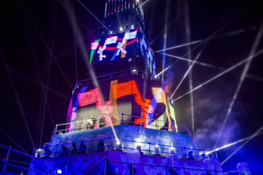 Plovdiv, Bulgaristan - 11 Ocak 2019 - Main tower ve Avrupa kültür başkenti - Plovdiv 2019 Haritayı prova aşamada.