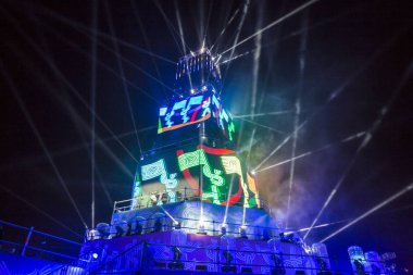 Plovdiv, Bulgaristan - 11 Ocak 2019 - Main tower ve Avrupa kültür başkenti - Plovdiv 2019 Haritayı prova aşamada.