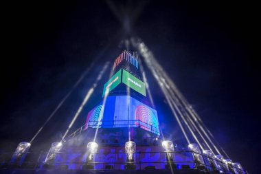 Plovdiv, Bulgaristan - 11 Ocak 2019 - Main tower ve Avrupa kültür başkenti - Plovdiv 2019 Haritayı prova aşamada.