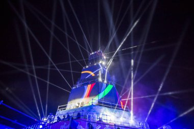 Plovdiv, Bulgaristan - 11 Ocak 2019 - Main tower ve Avrupa kültür başkenti - Plovdiv 2019 Haritayı prova aşamada.