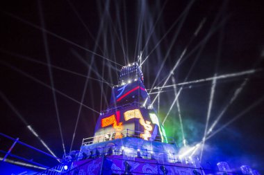 Plovdiv, Bulgaristan - 11 Ocak 2019 - Main tower ve Avrupa kültür başkenti - Plovdiv 2019 Haritayı prova aşamada.