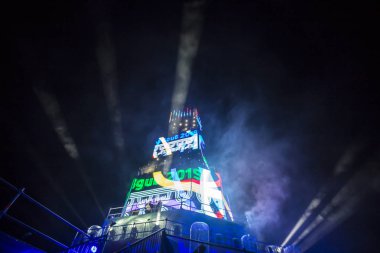 Plovdiv, Bulgaristan - 11 Ocak 2019 - Main tower ve Avrupa kültür başkenti - Plovdiv 2019 Haritayı prova aşamada.