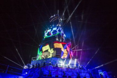 Plovdiv, Bulgaristan - 11 Ocak 2019 - Main tower ve Avrupa kültür başkenti - Plovdiv 2019 Haritayı prova aşamada.