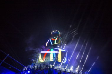 Plovdiv, Bulgaristan - 11 Ocak 2019 - Main tower ve Avrupa kültür başkenti - Plovdiv 2019 Haritayı prova aşamada.