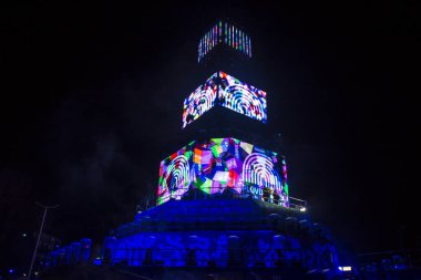 Plovdiv, Bulgaristan - 11 Ocak 2019 - Main tower ve Avrupa kültür başkenti - Plovdiv 2019 Haritayı prova aşamada.