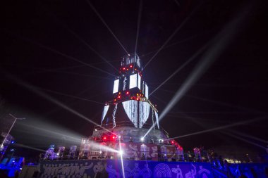 Plovdiv, Bulgaristan - 11 Ocak 2019 - Main tower ve Avrupa kültür başkenti - Plovdiv 2019 Haritayı prova aşamada.