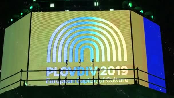 Plovdiv Bulgaria Januar 2019 Hauptturm Und Bühne Für Die Eröffnungsveranstaltung — Stockvideo