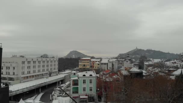 Plovdiv Bulgaria Januar 2019 Luftaufnahme Des Schnees Auf Dem Turm — Stockvideo