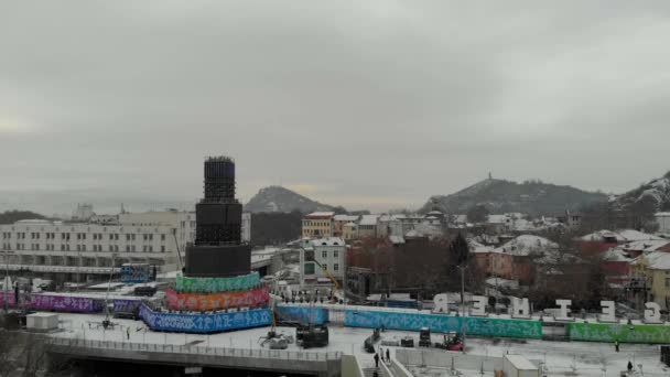 Plovdiv Bulgarije Januari 2019 Luchtfoto Van Sneeuw Toren Podium Voor — Stockvideo