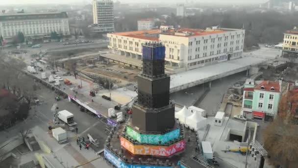 Plovdiv Bulgaria Januar 2019 Luftaufnahme Des Hauptturms Und Der Bühne — Stockvideo