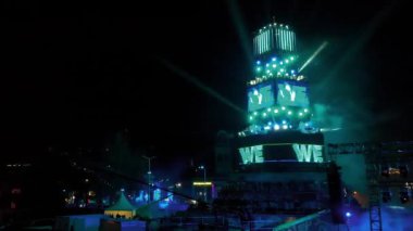 Avrupa kültür başkenti - Plovdiv 2019, Bulgaristan Plovdiv, Bulgaristan - 12 Ocak 2019 - Main tower ve açılışında sahne gösterisi