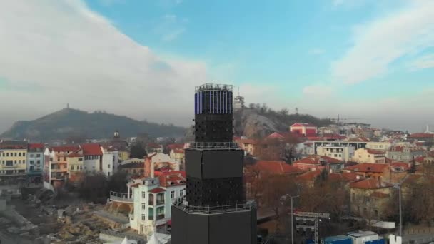 Plovdiv Bulgária Január 2019 Légifelvételek Torony Színpadon Nyitórendezvényt Kultúra Európai — Stock videók