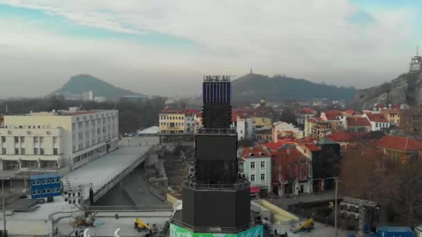 Plovdiv Bulgaria Januar 2019 Luftaufnahme Des Hauptturms Und Der Bühne — Stockvideo