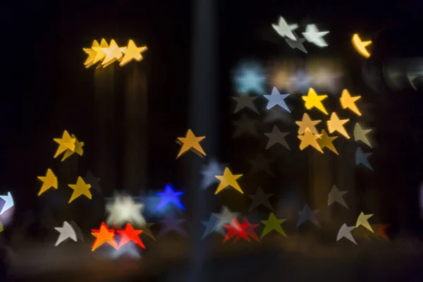 Colorful Star Shaped Bokeh Street Lights Concept — Stock Photo, Image