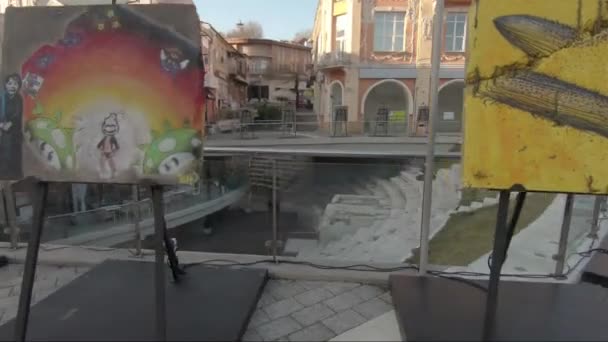 Plovdiv Bulgaria Enero 2019 Monumento Logo Capital Europea Cultura Plovdiv — Vídeo de stock