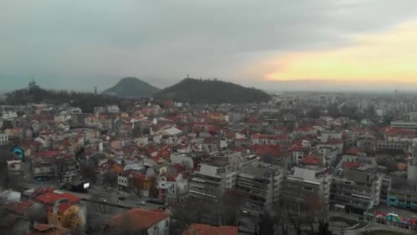 Aerial Panoramic View Old Town Plovdiv Bulgaria — Stock Video