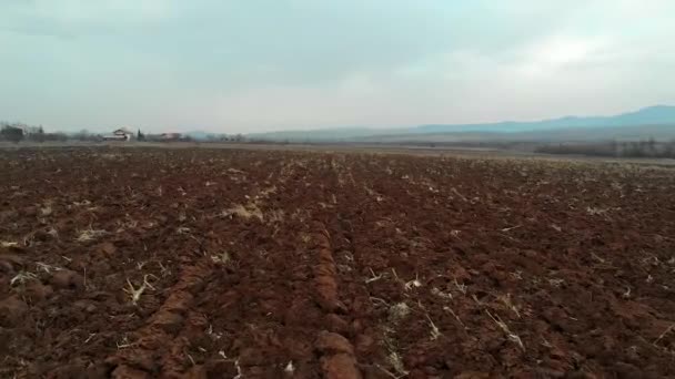 Drone Volando Sobre Campo Recién Arado — Vídeos de Stock