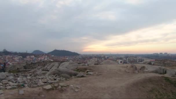 Berjalan Tepe Nebet Salah Satu Bukit Plovdiv Mana Reruntuhan Kuno — Stok Video