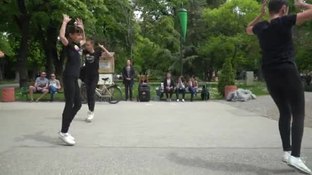 Sport aerobics dance in a park — Stock Video