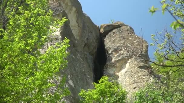 The entrance to the womb cave also known as Utroba cave in Bulgaria — стоковое видео