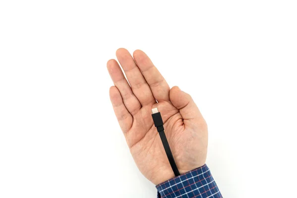 Mano Humana Aumentada Con Cable Sobresaliendo Para Transferir Datos Cargar —  Fotos de Stock